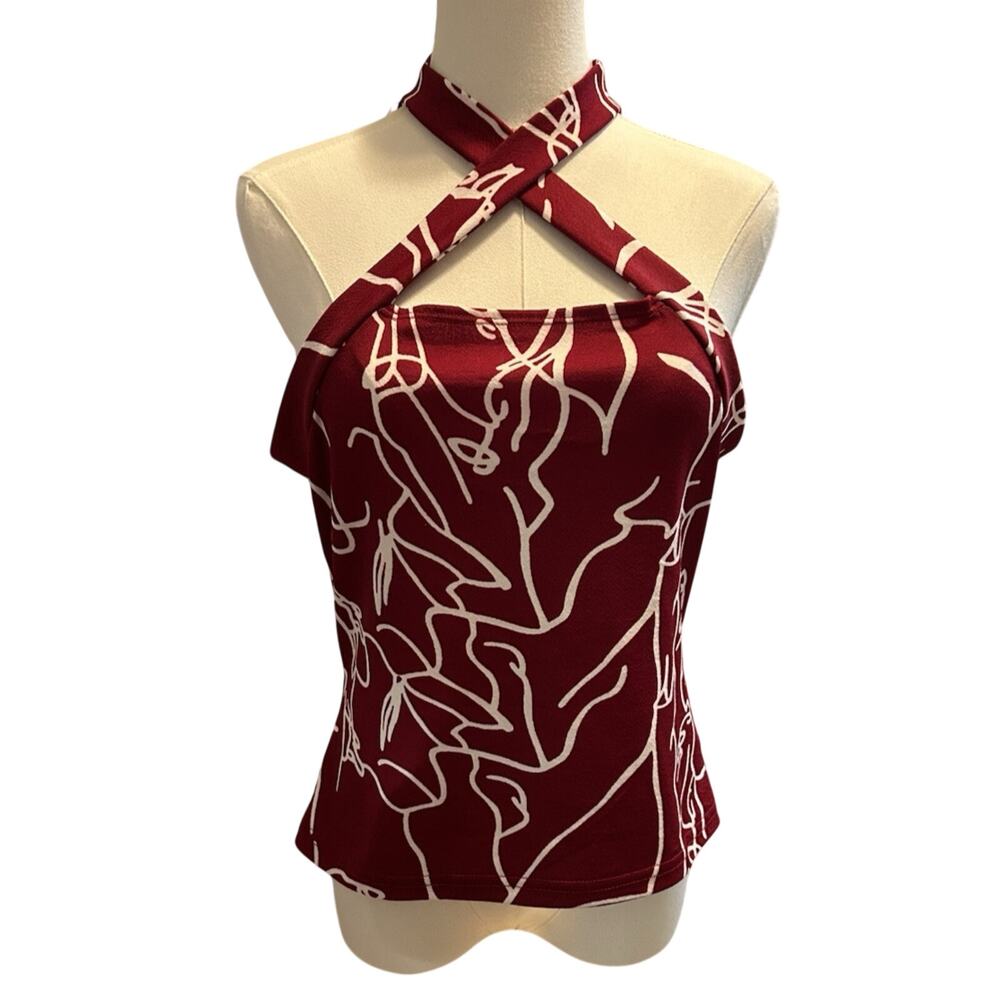 Summer Top Red/White XL Racer Front Geometric Aztec Travel Vacation Beach Boho
